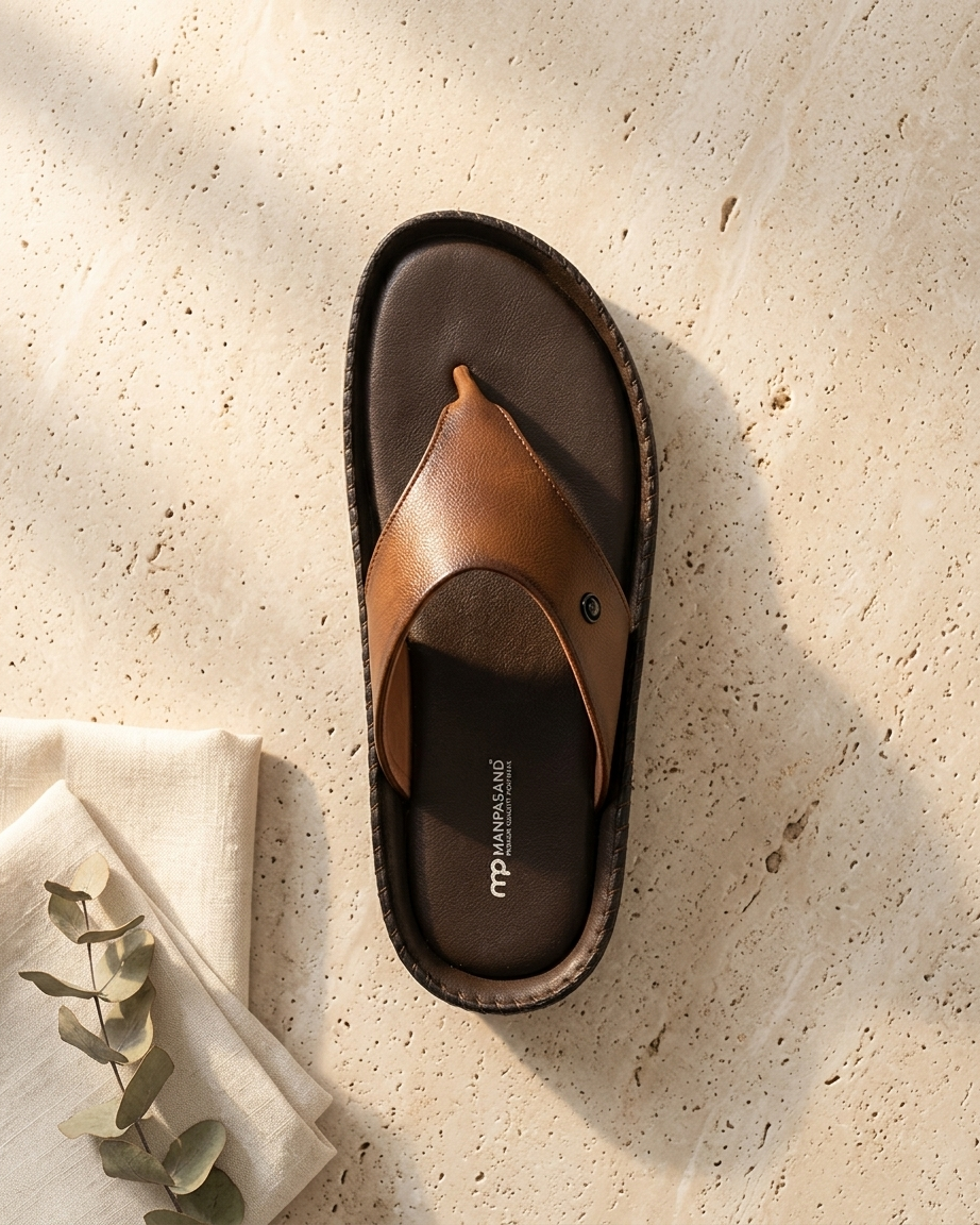 Manpasand Men's Casual Slippers | Synthetic Leather | Tan | LAKE16