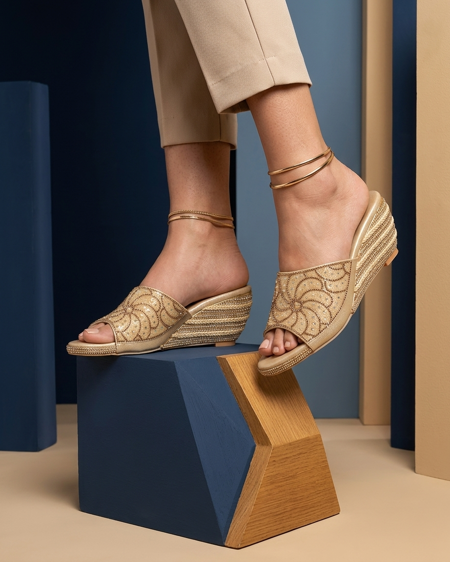 Manpasand Women's Fancy Slippers | Glittery Synthetic Leather | Sultan Peach | 174-W25