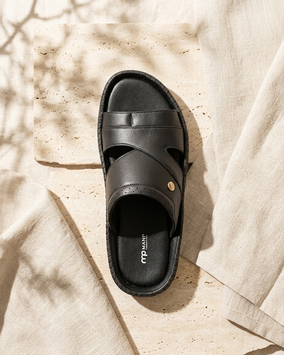 Manpasand Men's Casual Slippers | Synthetic Leather | Black | LAKE.47