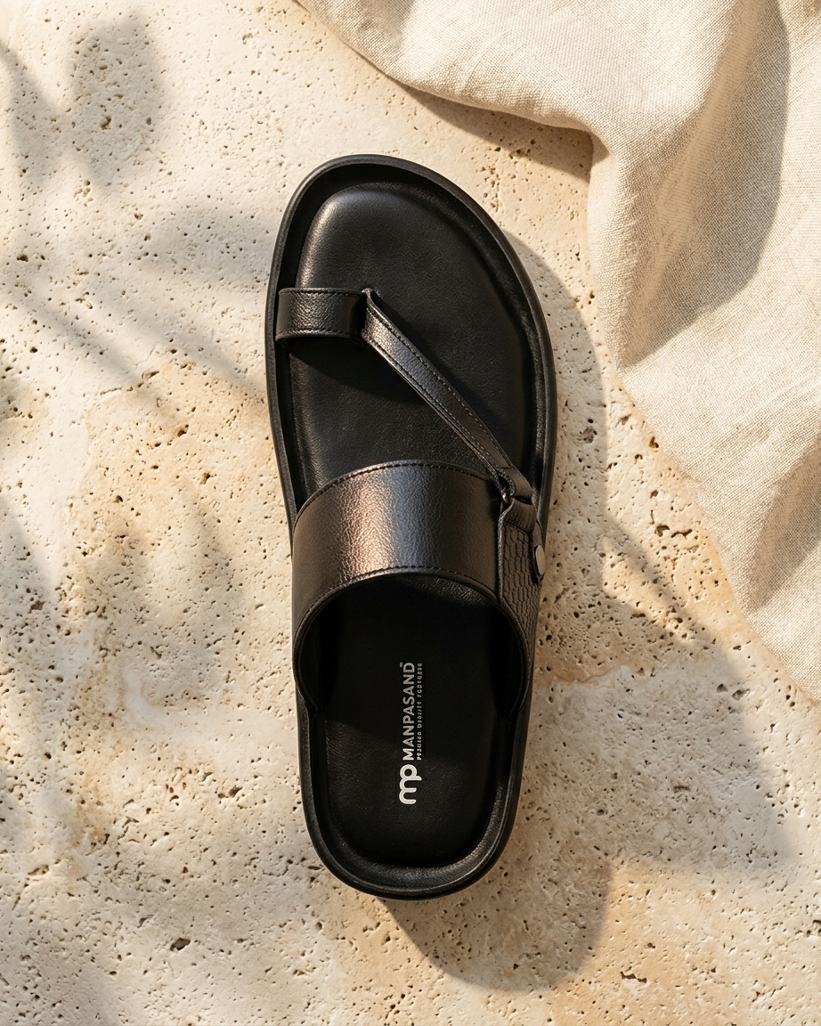 Manpasand Mens Casual Slippers | Synthetic Leather | Black | RELAX67