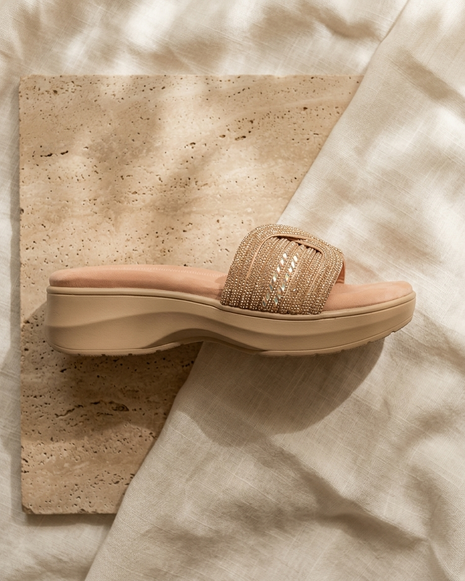 Manpasand Women's Fancy Slippers | Glittery Synthetic Leather | Golden | 87-502