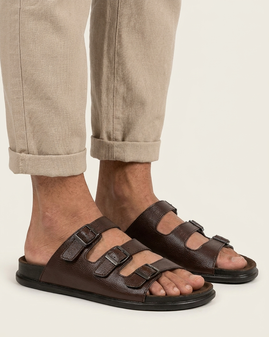Manpasand Men's Casual Slippers | Synthetic Leather | Black & Brown | W03