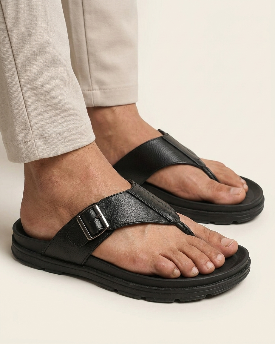 Manpasand Men's Casual Slippers | Synthetic Leather | Black | SETUP.03