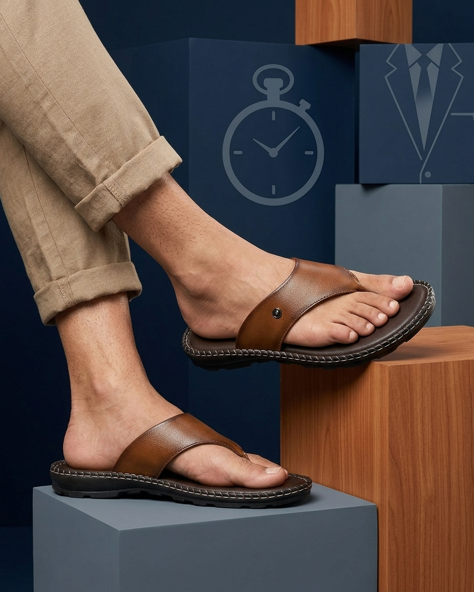 Manpasand Men's Casual Slippers | Synthetic Leather | Tan | LAKE16