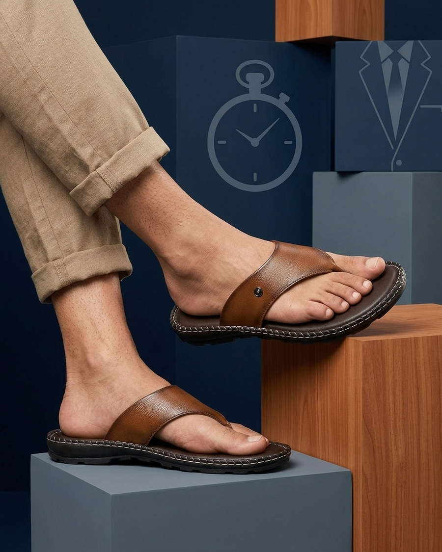 Manpasand Men's Casual Slippers | Synthetic Leather | Tan | LAKE16