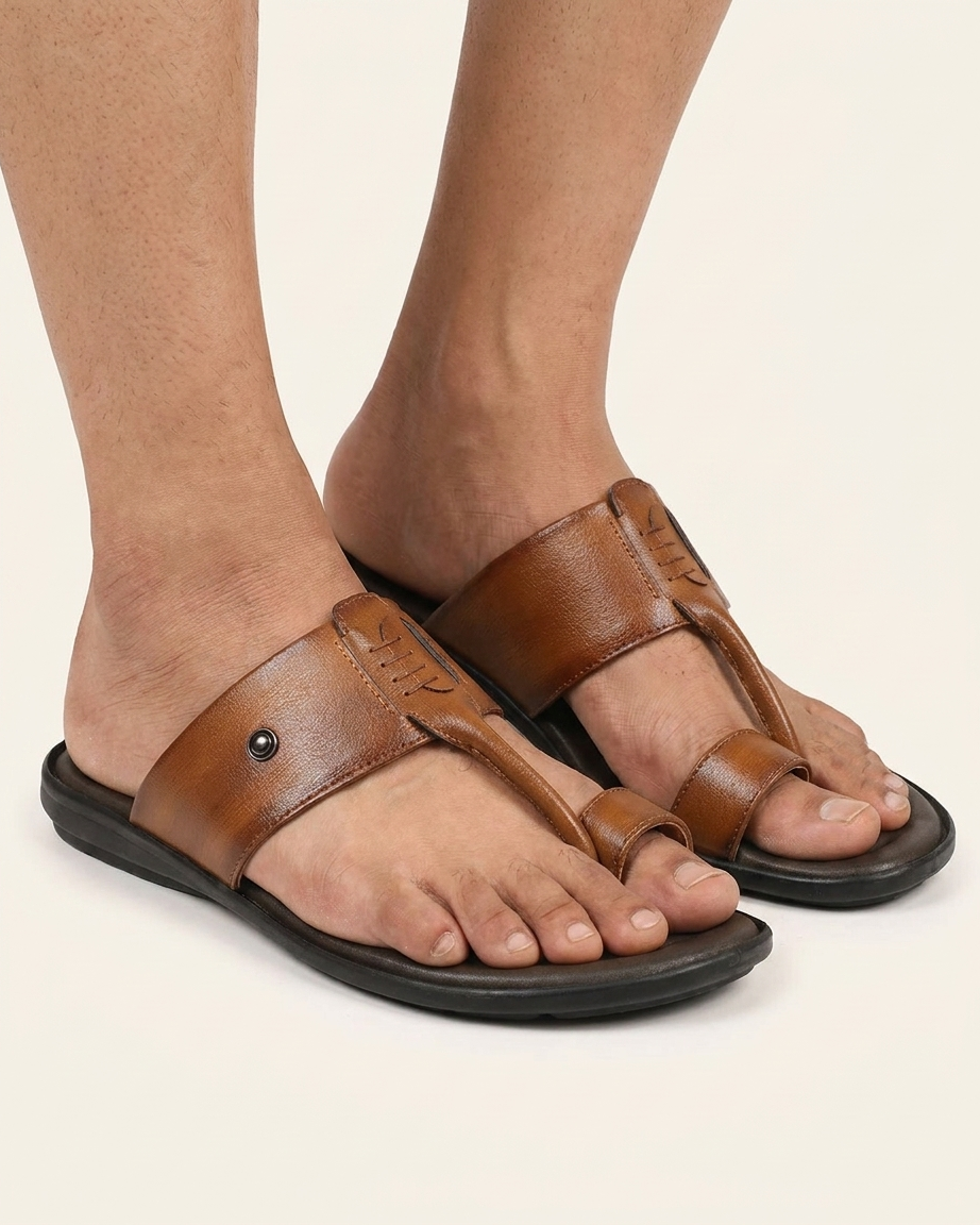 Manpasand Men's Casual Slippers | Synthetic Leather | Tan | UPTRAND