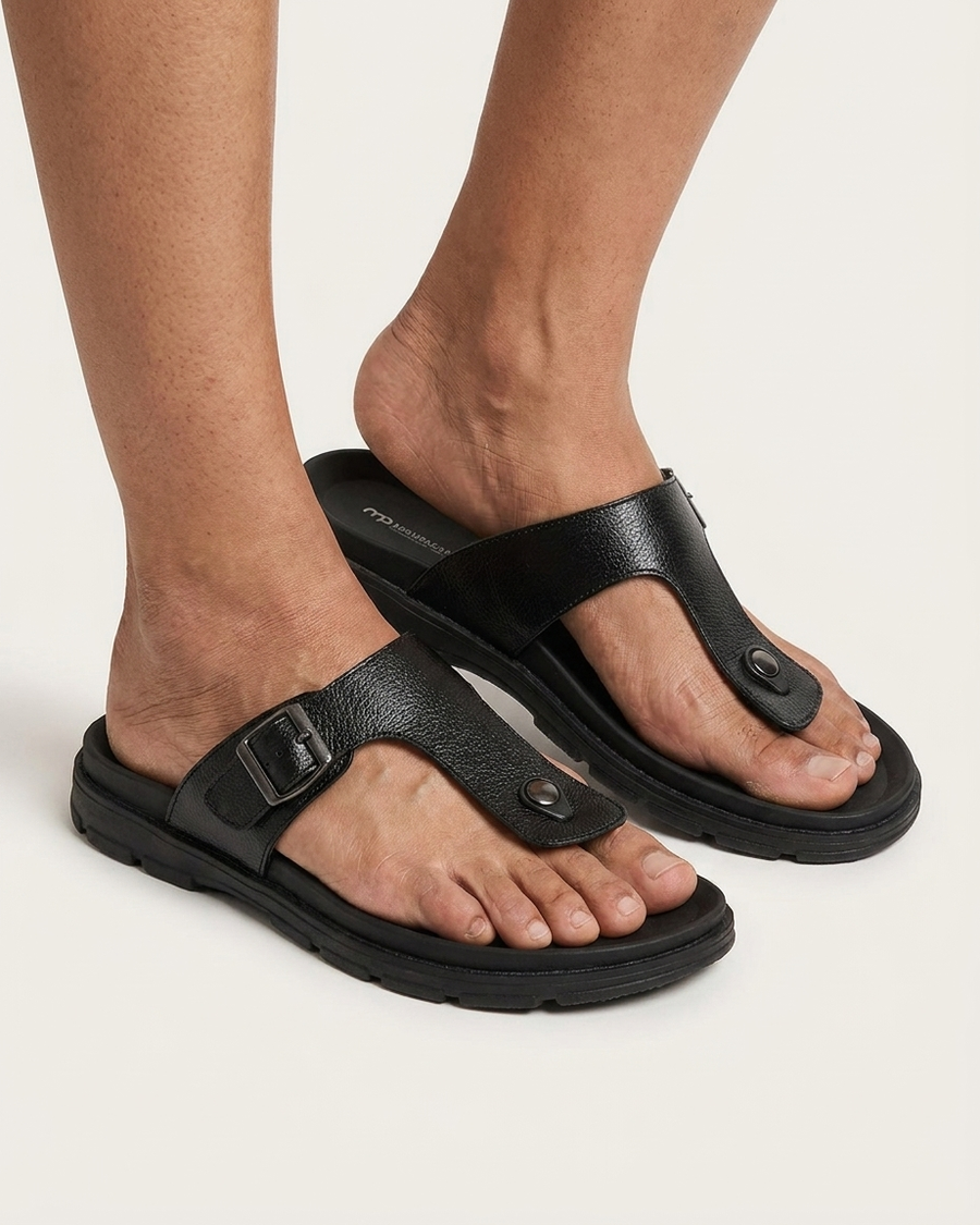 Manpasand Men's Casual Slippers | Synthetic Leather | Black | STEPUP01