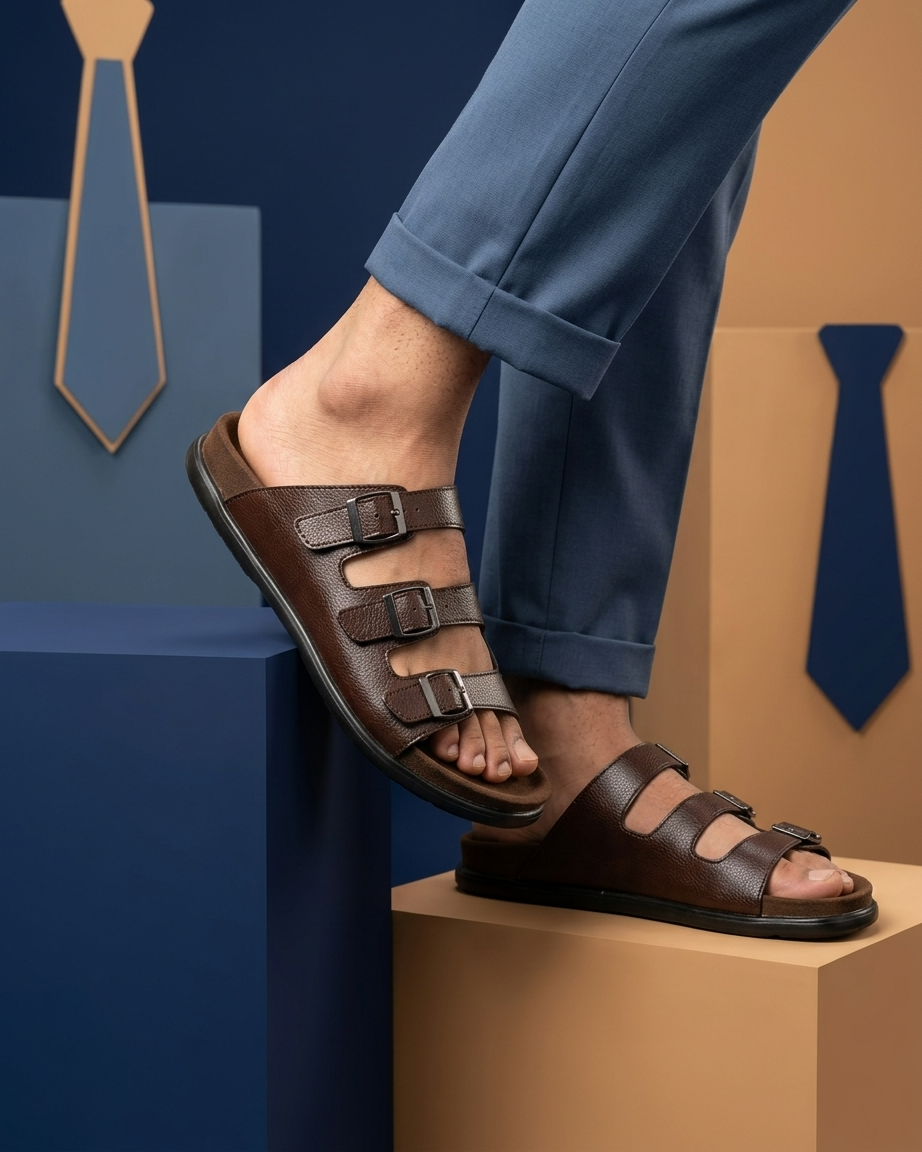 Manpasand Men's Casual Slippers | Synthetic Leather | Black & Brown | W03