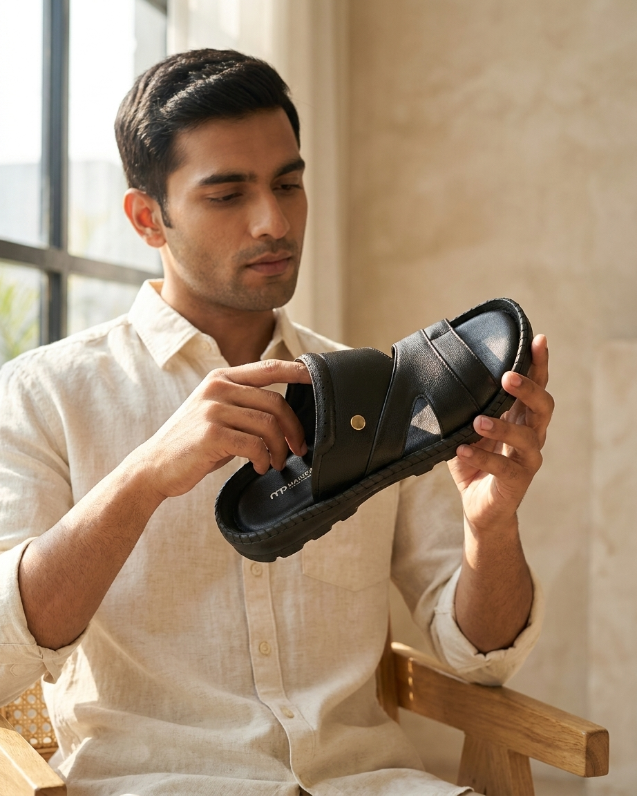 Manpasand Men's Casual Slippers | Synthetic Leather | Black | LAKE.47
