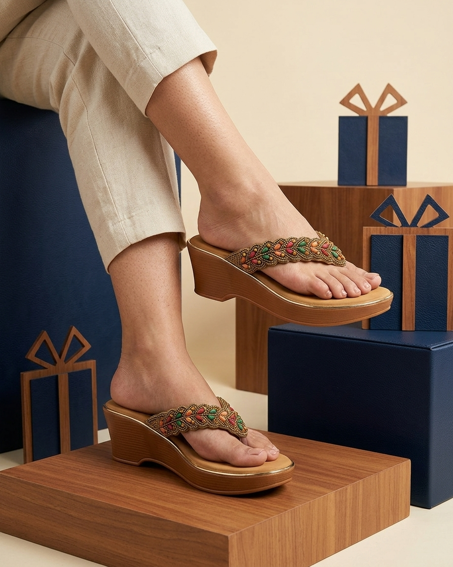 Manpasand Women's Fancy Slippers | Glittery Synthetic Leather | Copper | 231-543