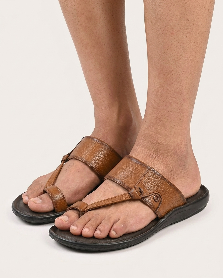Manpasand Mens Casual Slippers | Synthetic Leather | Tan | RELAX67