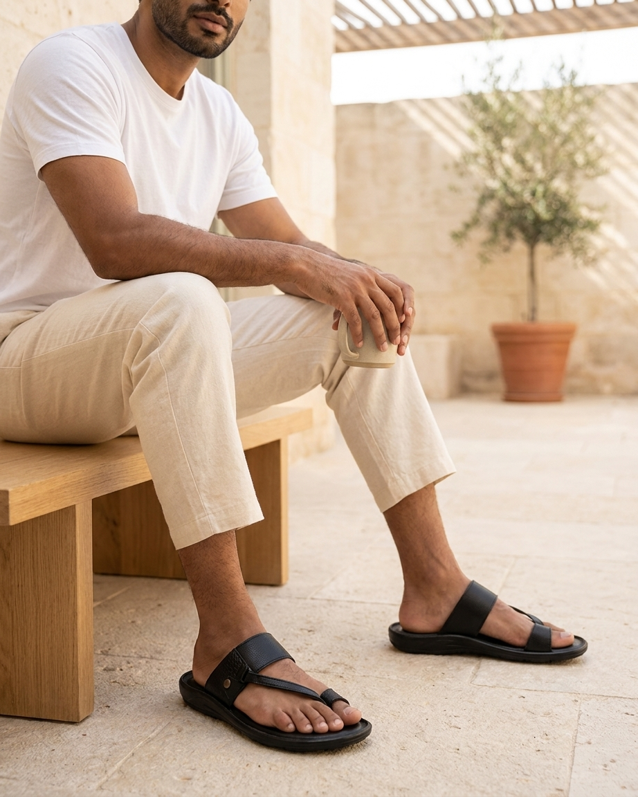 Manpasand Mens Casual Slippers | Synthetic Leather | Black | RELAX67