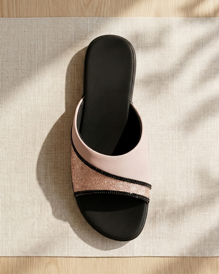 Manpasand Women's Fancy Slippers | Glittery Synthetic Leather | Peach | 187-618