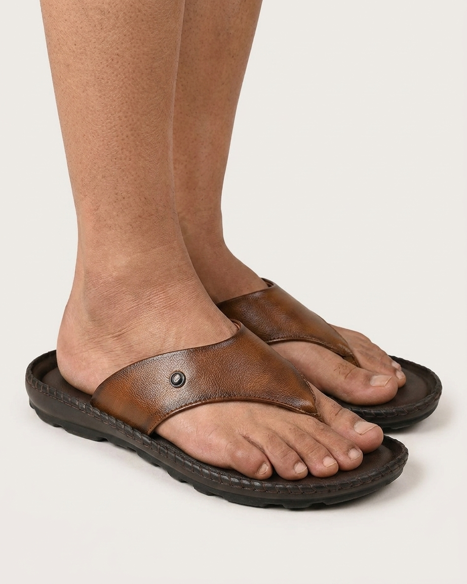 Manpasand Men's Casual Slippers | Synthetic Leather | Tan | LAKE16