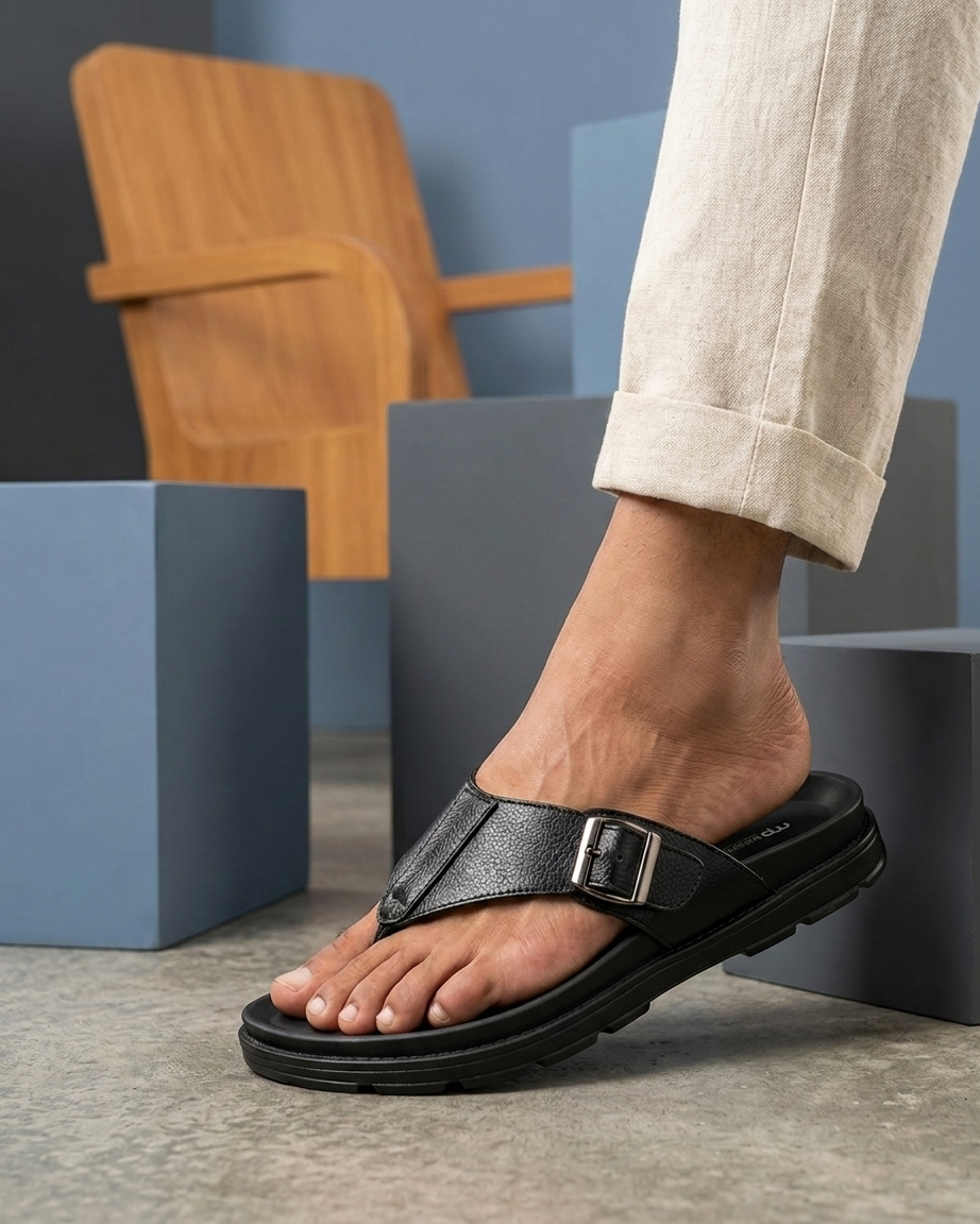 Manpasand Men's Casual Slippers | Synthetic Leather | Black | SETUP.03