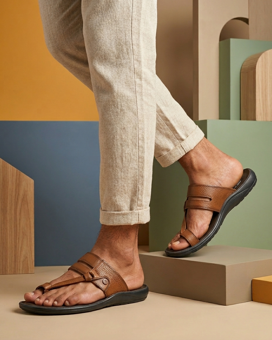 Manpasand Mens Casual Slippers | Synthetic Leather | Tan | RELAX67