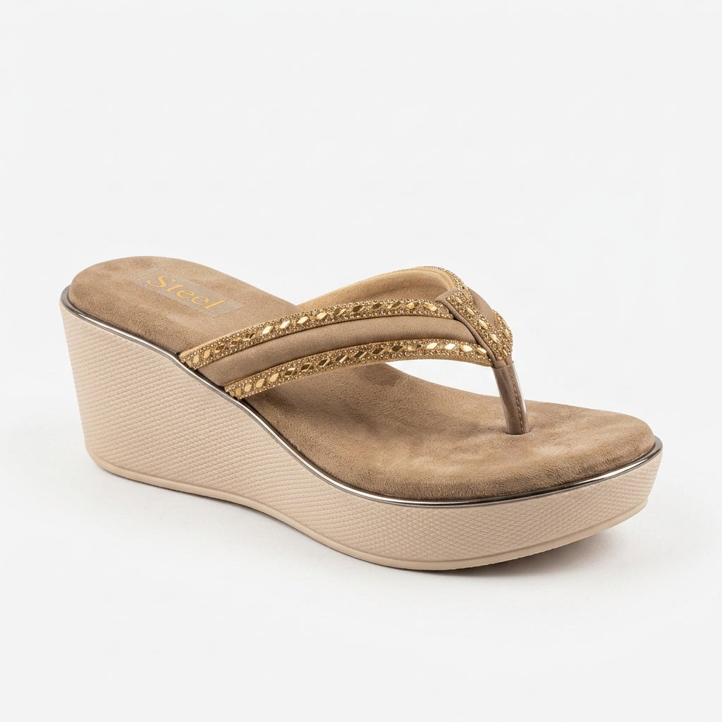 Manpasand Women's Fancy Slippers | Glittery Synthetic Leather | Copper Gold | 14-901